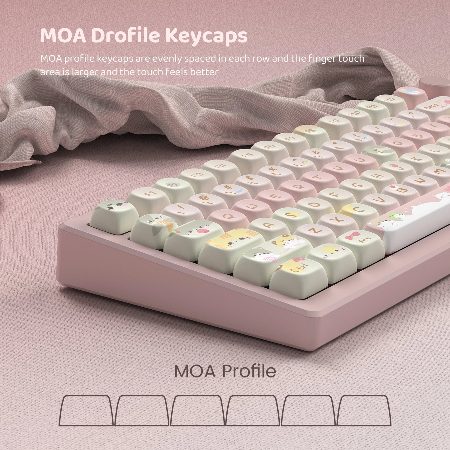 134 Keys Pink Cat  MOA Profile PBT Keycaps Customs Dye Sub Key caps for 61/87/104 Cherry MX Switch Gaming Mechanical Keyboard
