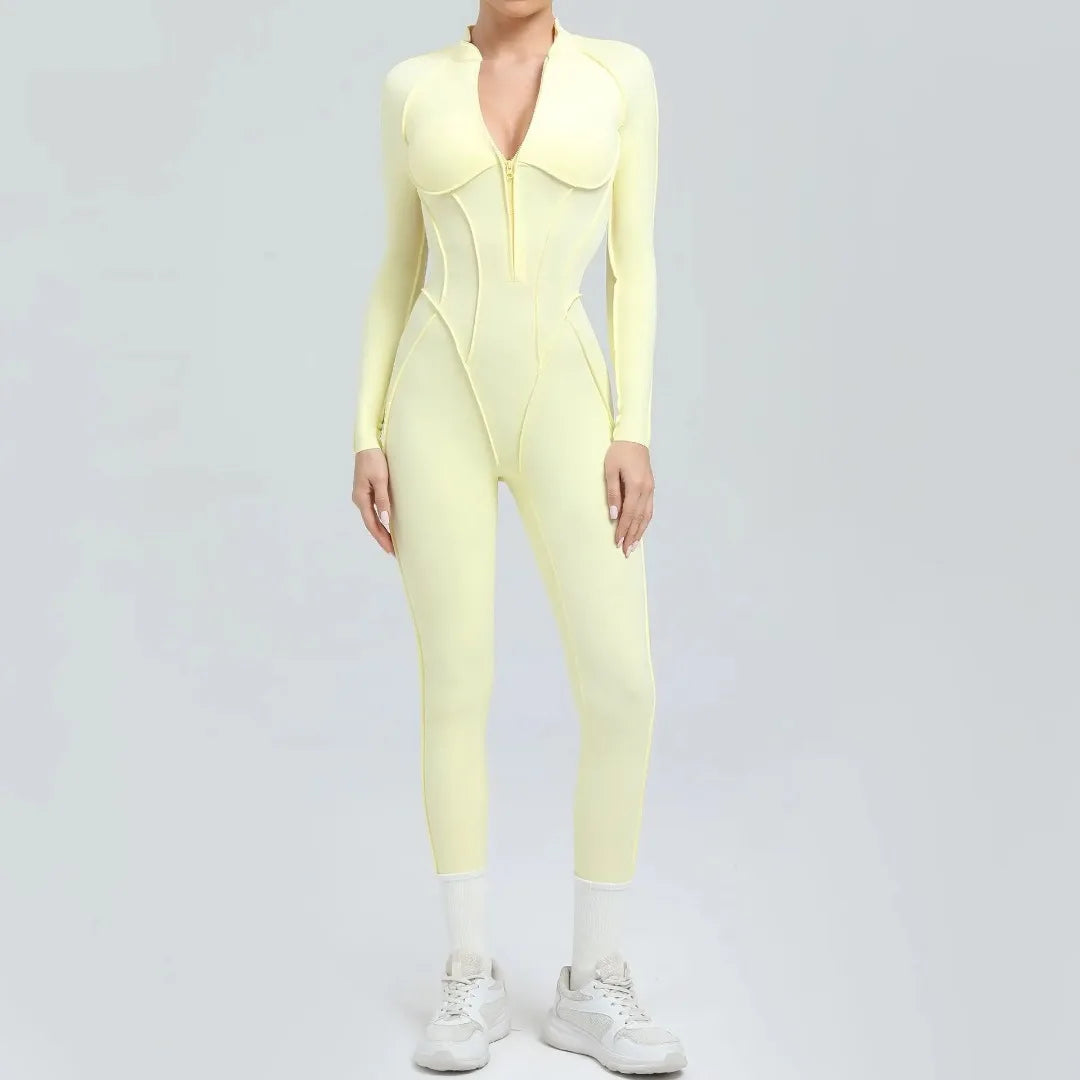 Seamless Yoga Jumpsuit Sports Fitness Backless Tight Zipper Long-sleeved One-Piece Workout Clothes Gym Leggings Sportswear