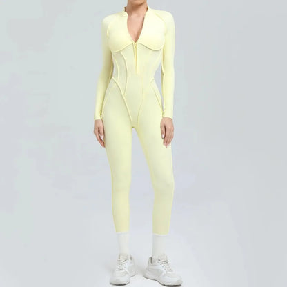 Seamless Yoga Jumpsuit Sports Fitness Backless Tight Zipper Long-sleeved One-Piece Workout Clothes Gym Leggings Sportswear