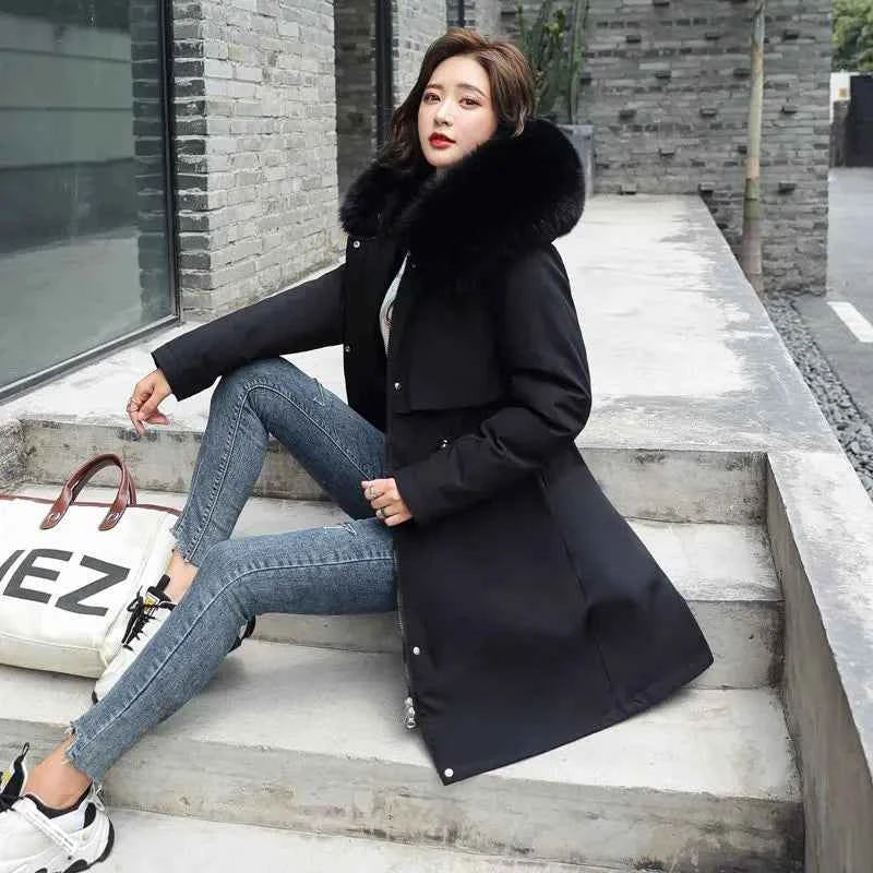 Winter Jacket 2025 New Women Parka Clothes Long Coat Wool Liner Hooded Jacket Fur Collar Thick Warm Snow Wear Padded Parka 6XL