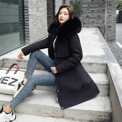 Winter Jacket 2025 New Women Parka Clothes Long Coat Wool Liner Hooded Jacket Fur Collar Thick Warm Snow Wear Padded Parka 6XL
