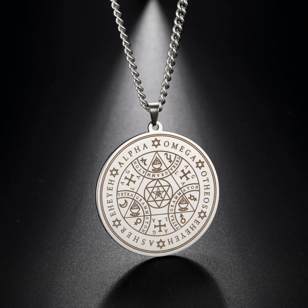 Dawapara Fortune Wheel AGLA INRI Stainless Steel Men Necklace