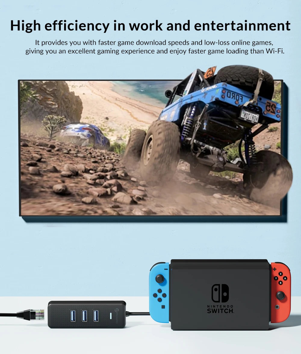 PHIXERO USB 3.0 Hub 2500Mbps Ethernet With RJ45 USB Splitter Multi Port Data Adapter Expander for Laptop Computer PC Accessories