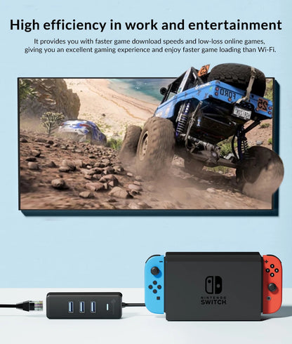 PHIXERO USB 3.0 Hub 2500Mbps Ethernet With RJ45 USB Splitter Multi Port Data Adapter Expander for Laptop Computer PC Accessories