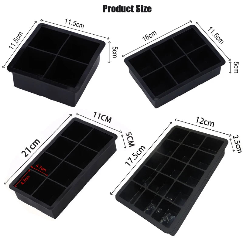 4/6/8/15 Grid Big Ice Tray Mold Giant Jumbo Large Food Grade Silicone Ice Cube Square Tray Mold DIY Ice Maker Ice Cube Tray - AMULET RING STORE