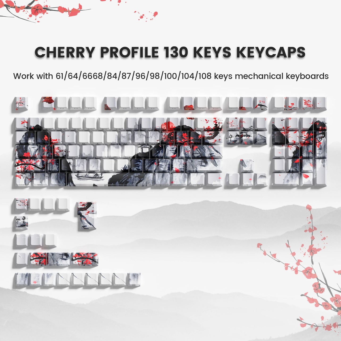 127 Keys Plum Blossom Top Backlit Cherry Profile Keycap PBT Keycap Dye-Sub Cherry MX Switches For Gamer Mechanical Keyboard