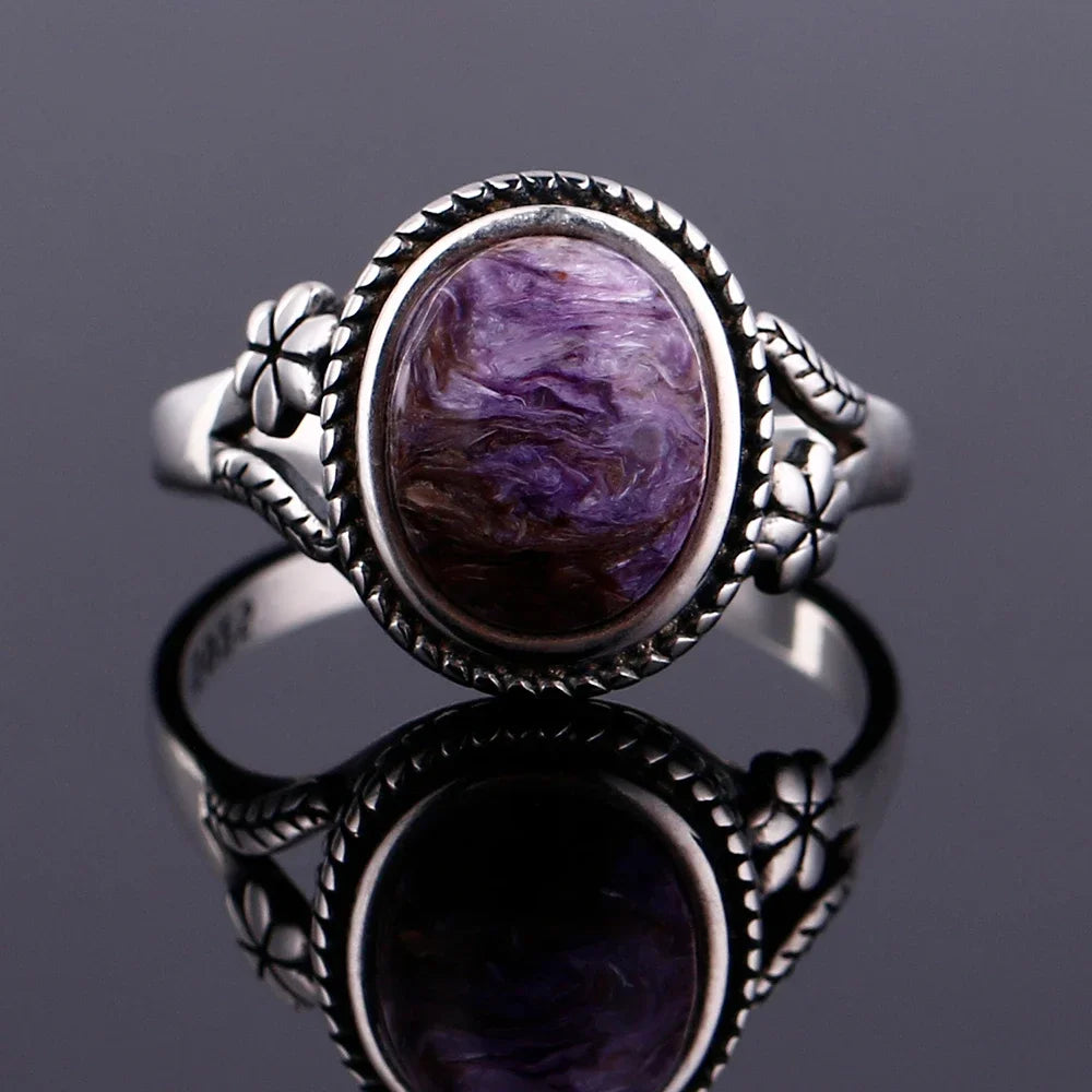 Natural 8*10MM Tiger's Eye Stone Finger Ring Fashion Jewelry Rings for Women Gift S925 Silver Flower Shaped Ring