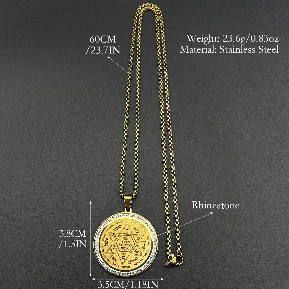 Jewish Hebrew Kabbalah Star of David Rhinestones Pendant Necklace for Women Men Stainless Steel Gold Silver Color Chain Jewelry