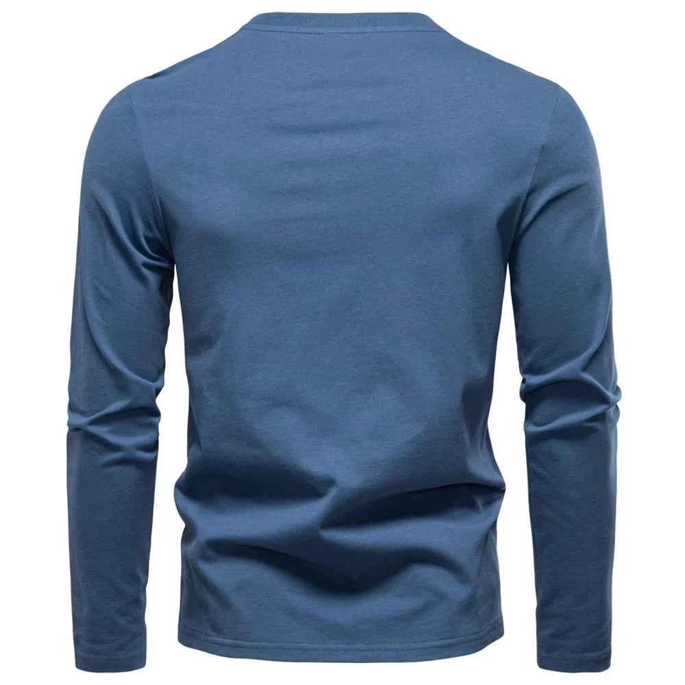 AIOPESON High Quality Men's long sleeve t-shirt Fashion pure cotton henley collar long t shirt man polera manga larga hombre
