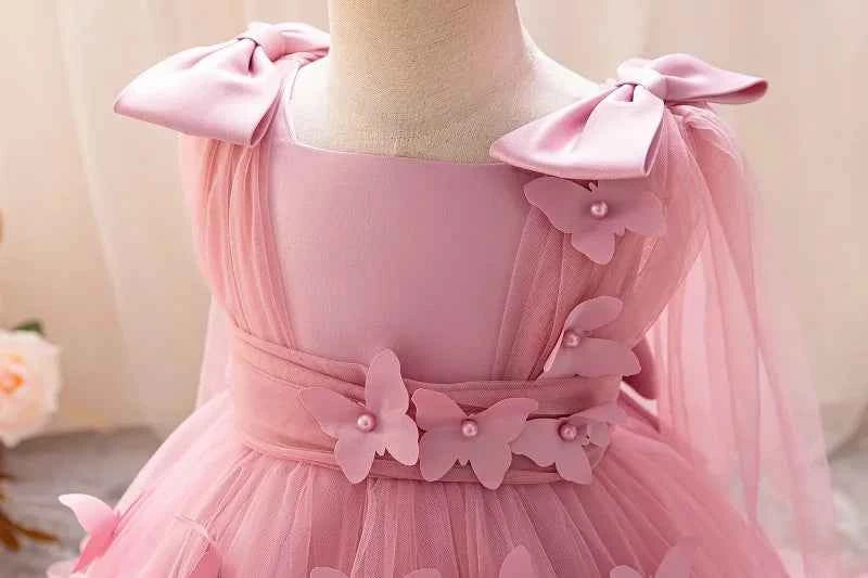 Girls  princess dress 1-5 Y baby Girls wedding sleeveless three-dimensional butterfly mesh carnival birthday party evening dress
