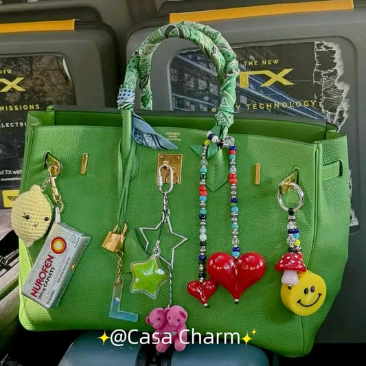 Fashion Red Love Heart Bags Charms Colorful Beads Hanging Chain Bag Charm Women Y2K Accesories Chain Pendant Decor Lady Jewelry - AMULET RING STORE