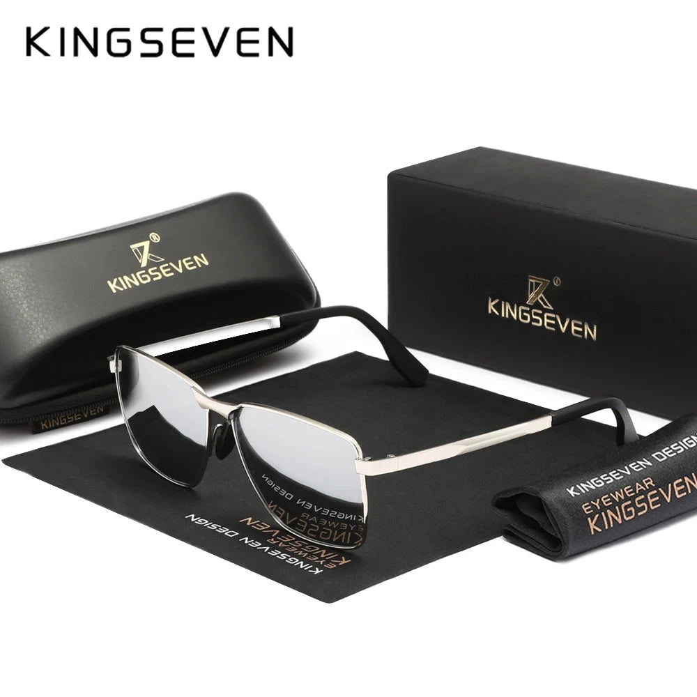 KINGSEVEN Classic Sunglasses Men Rectangle Alloy Frame Glasses Polarized UV400 Casual Trendy Driving Eyewear