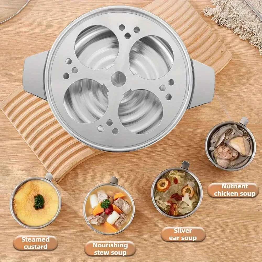 Stainless steel steaming and stewing soup pot with egg steamer, induction cooker, household thick hotpot pot, induction cooker
