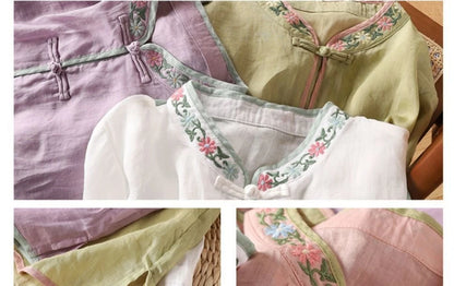 Casual Loose Blouse Shirt Women Clothes Summer Cotton Linen Ladies Tops Tee Blusas Vintage Embroidery Woman Shirt Camiseta Mujer