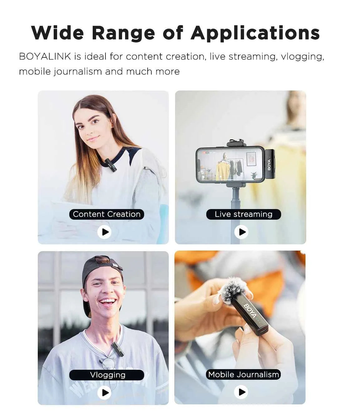 BOYA BOYALINK 2 Wireless Lavalier Microphone for iPhone Android DSLR Cameras Smartphone Gaming Youtube Video Recording Streaming