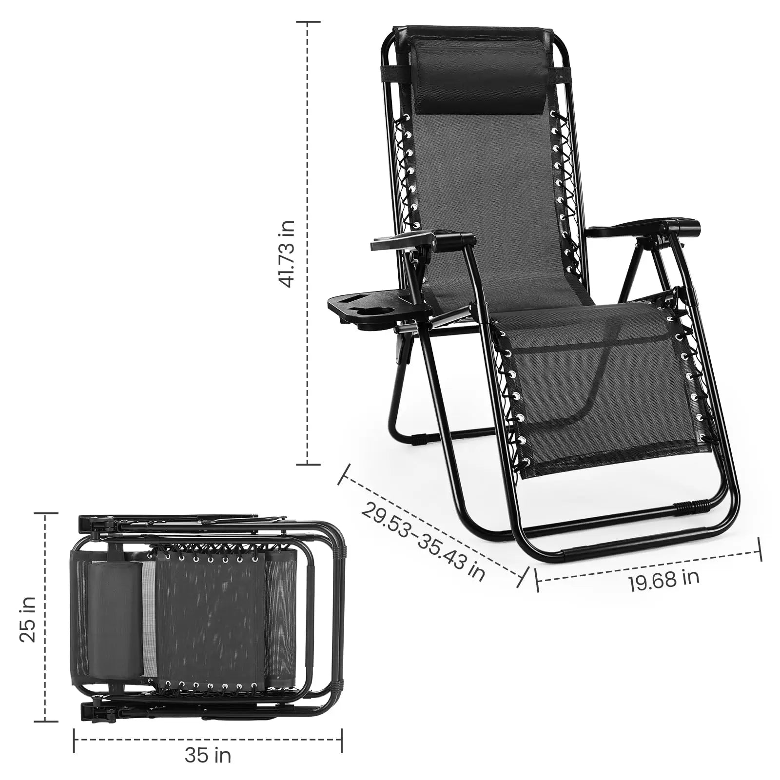 JHK Zero Gravity Set of 2 Portable Recliner Camping Patio Outdoor Garden Lounge Chair with Cup Holder Trays Adjustable Pillow - AMULET RING STORE