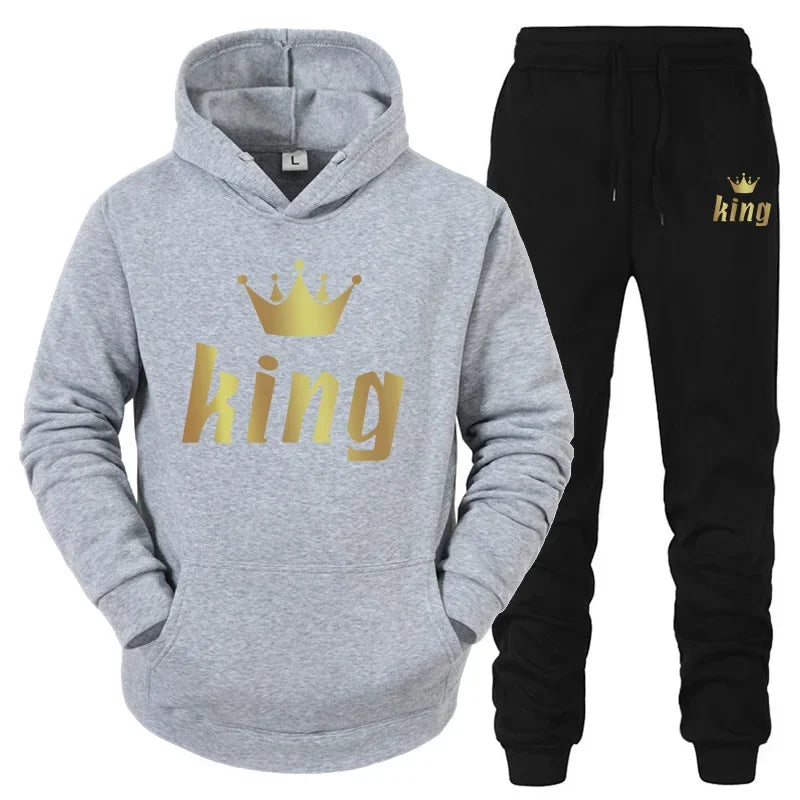 King And Queen Couple Outfit Hoodie and Jogger Pants High Quality Men Women Daily Casual Sport Jogging Suit King Queen Tracksuit - AMULET RING STORE