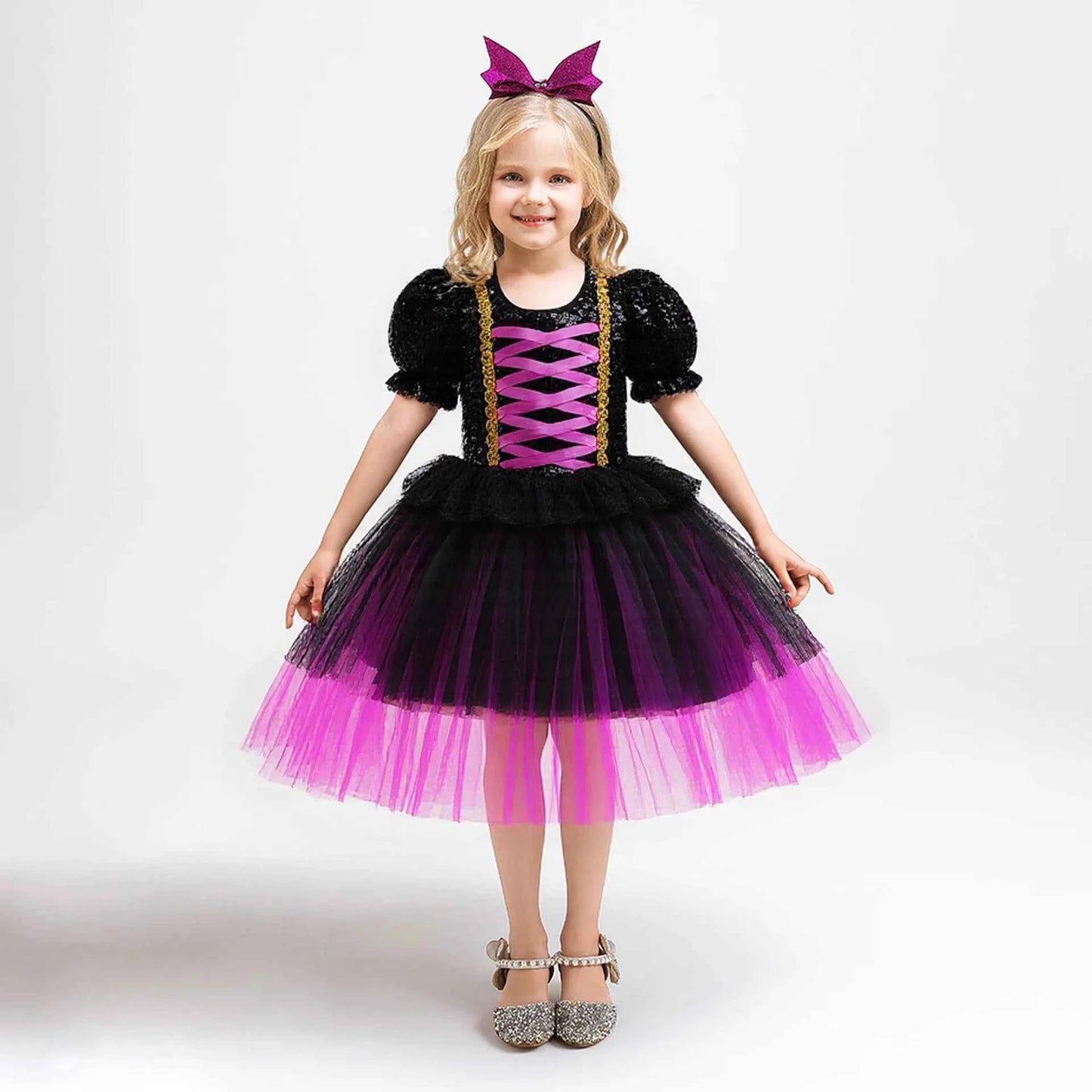 Girl Halloween costume 4-8 Yrs Halloween Theme Party Dresses Skeleton Bat Pumpkin Print Frocks Luxury Fluffy Kids Elegant Gown