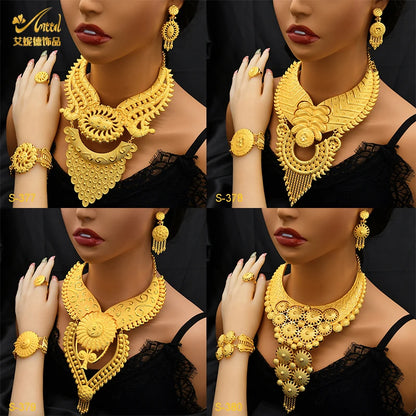 ANIID African Luxury Big Jewelry Set For Women Dubai 24K Gold Color Long Necklace Sets Wedding Party Gifts Wholesale