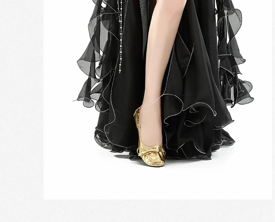 Belly Dance Skirt Chiffon Skirts Double Slit Ear Gauze Skirt High Slit Skirt For Adult Women Performance Practice Clothings