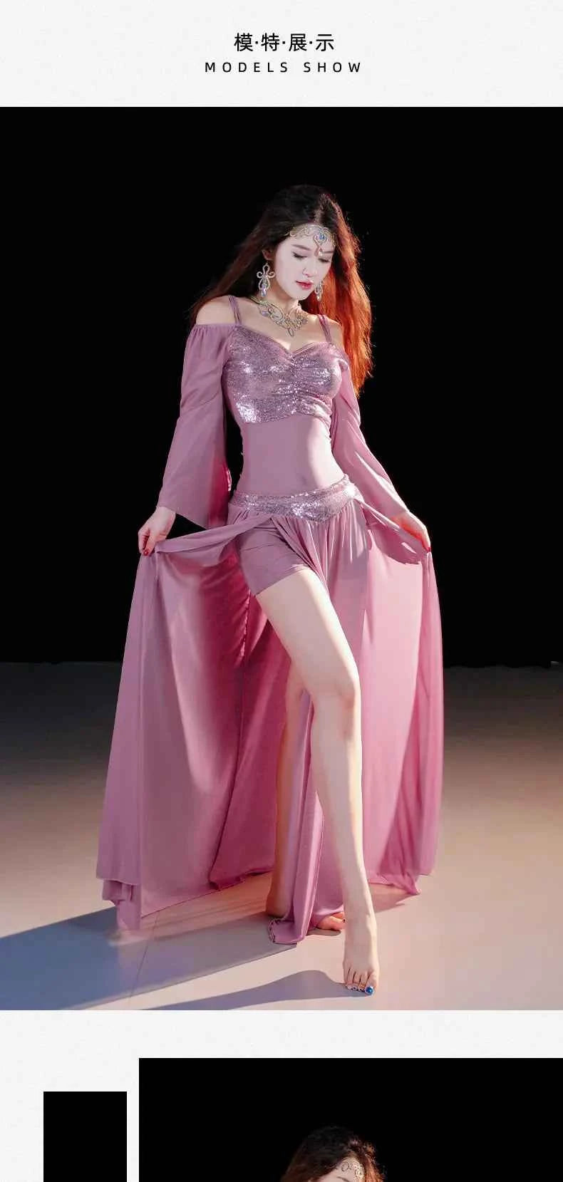 Belly Dancing Wear Outfit for Women Mesh Long Sleeves Top+gauze Long Skirt 2pcs Training Set Oriental Belly Dance Costume Set