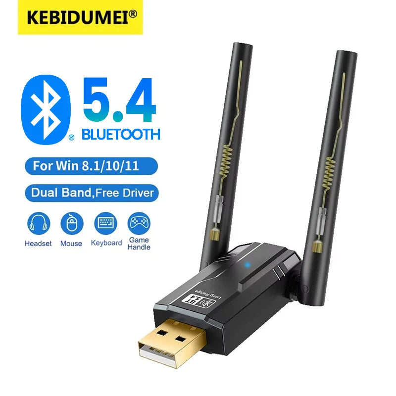 150m Bluetooth 5.4 USB Adapter 5.3 Dongle Driver Free for Windows 11/10/8.1 Mouse Keyboard Audio Receiver Transmitter Bluetooth - AMULET RING STORE
