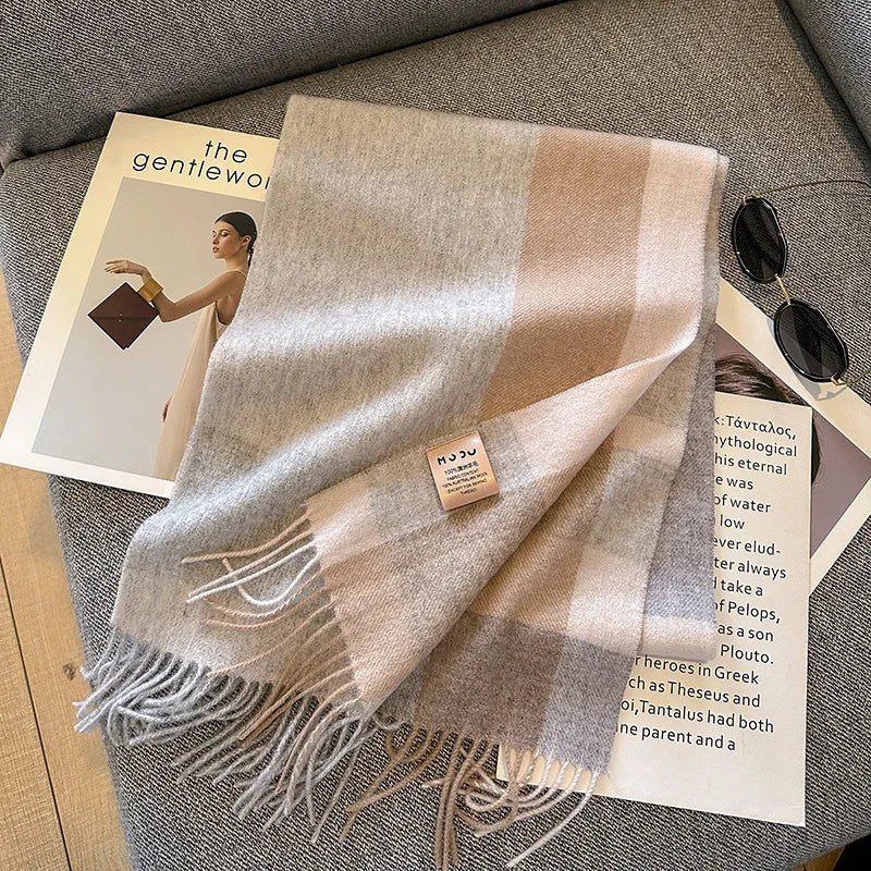 100% Wool Winter Scarf for Women Long Warm Cashmere Scarves Hijab Solid Lady Shawl Wrap Female Pashmina Bandana Head Scarves