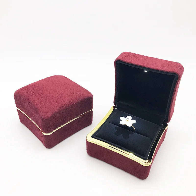 New in LED Light Jewelry Box Ring Earrings Earnail Pendant Organizer Imitation Leather Velvet Decorative Gold Frame Storage Box - AMULET RING STORE