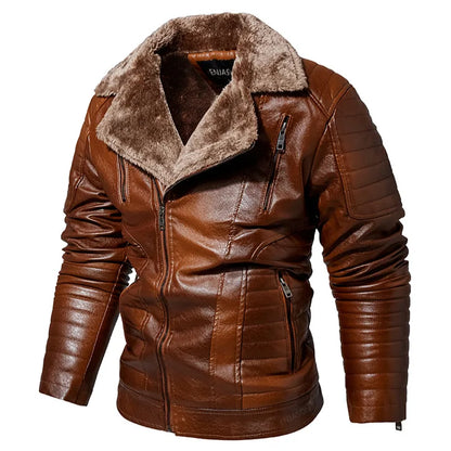 Men's Fur Collar Jacket PU Leather Vintage New Winter Men's Streetwear Thicken Leather Jacket Retro Men Brand Leathe Jacket