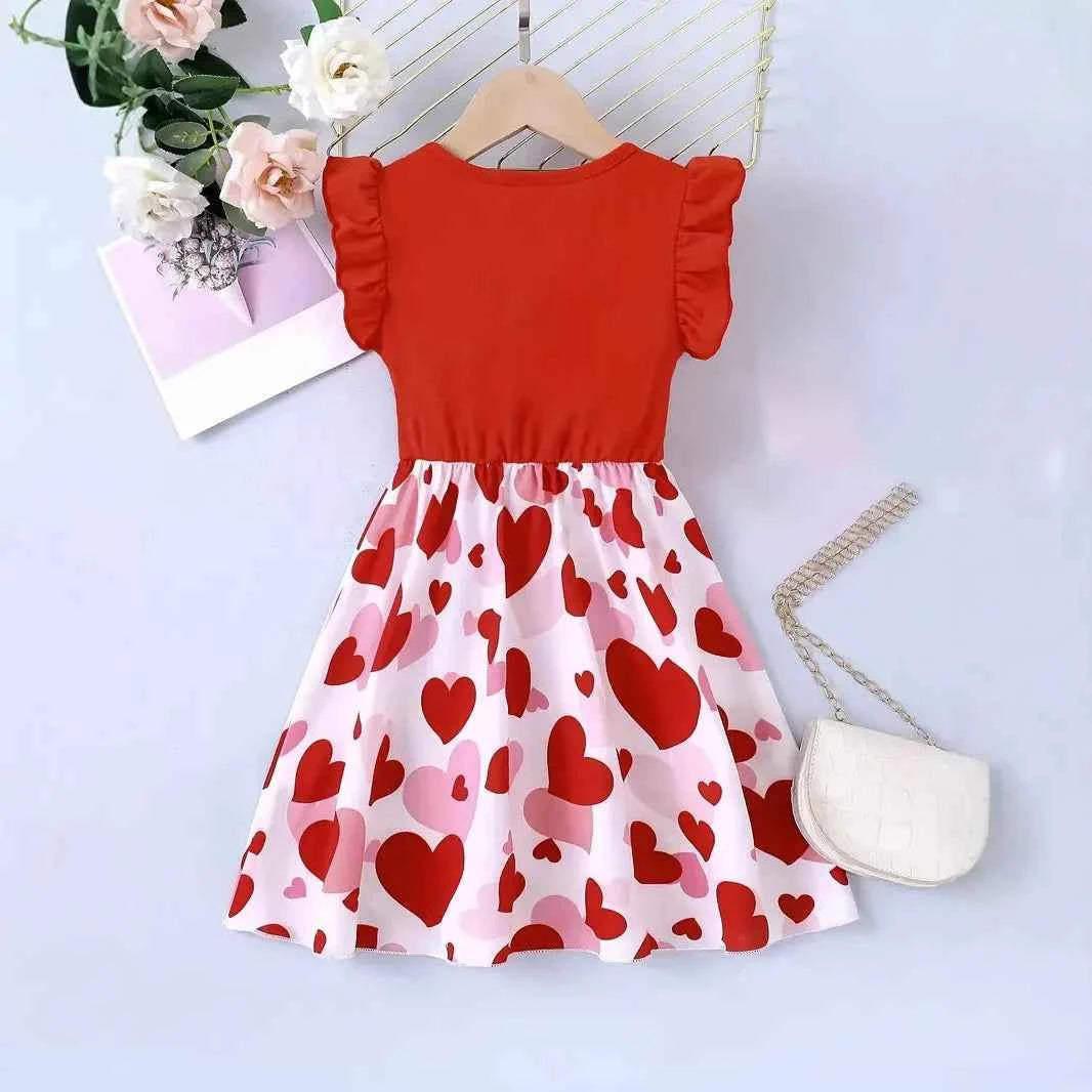 1pcs Summer New Girl's Dress Clothing Childrens Love Print Casual Dresses Princess Sweet Cute Kid's Babys Knit Clothes 100-130cm