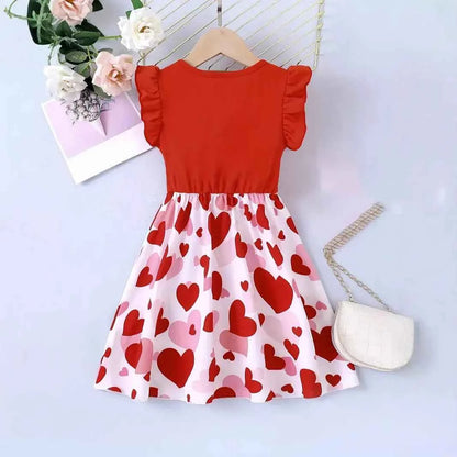 1pcs Summer New Girl's Dress Clothing Childrens Love Print Casual Dresses Princess Sweet Cute Kid's Babys Knit Clothes 100-130cm
