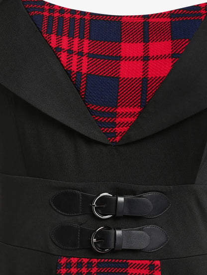 ROSEGAL Plus Size Vintage Plaid Dress Women Winter Fashion High Waist Long Sleeves Rockabilly Swing Dresses Vestidos