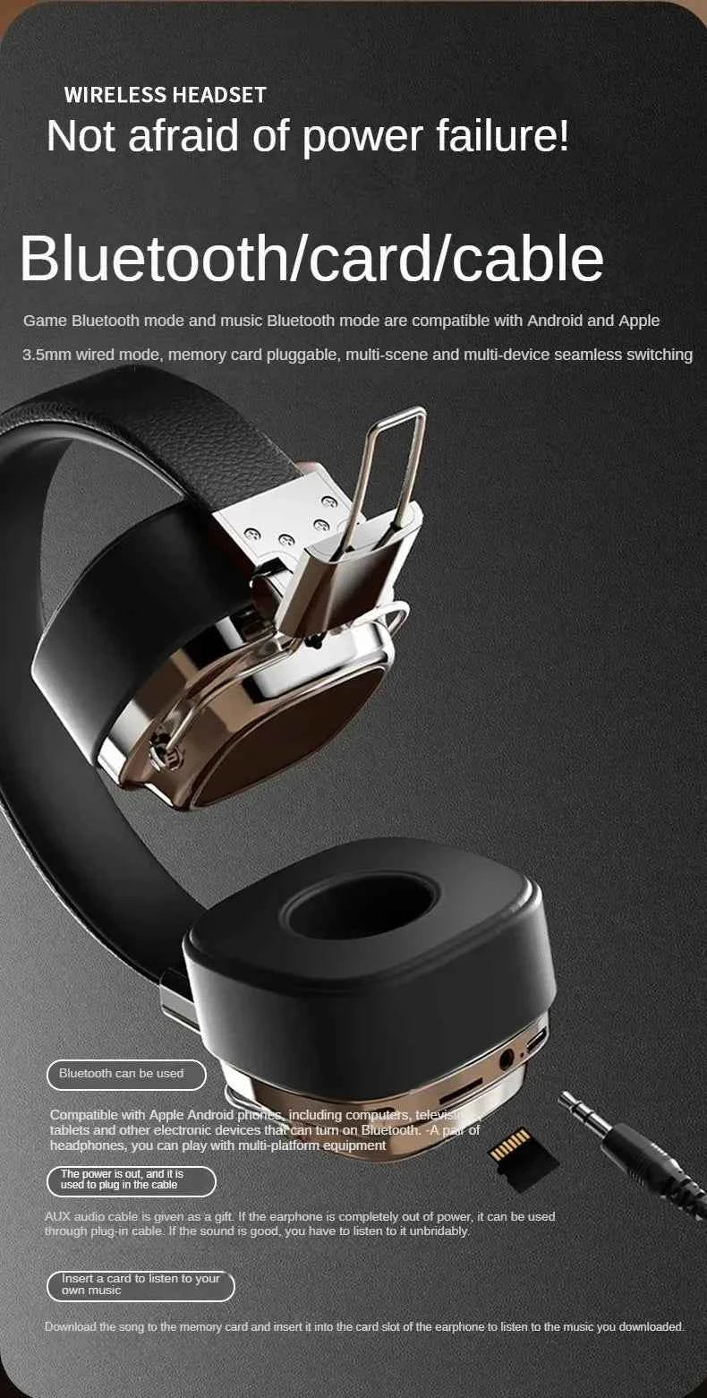 Retro Trendy Wireless Headphone Bluetooth 5.3 Long Battery Life Stereo Music Sport Foldable OverEar Headset with Noise Reduction