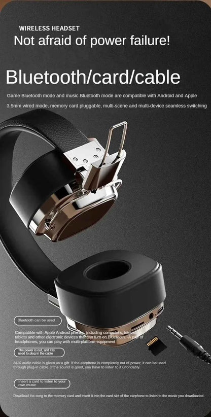 Retro Trendy Wireless Headphone Bluetooth 5.3 Long Battery Life Stereo Music Sport Foldable OverEar Headset with Noise Reduction