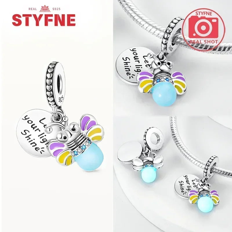 S925 Silver Glow-in-the-dark Firefly Charm Pendant Fit Original Charms Bracelet Gift Beads for Women Diy Fine Jewelry Gifts - AMULET RING STORE