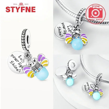 S925 Silver Glow-in-the-dark Firefly Charm Pendant Fit Original Charms Bracelet Gift Beads for Women Diy Fine Jewelry Gifts - AMULET RING STORE