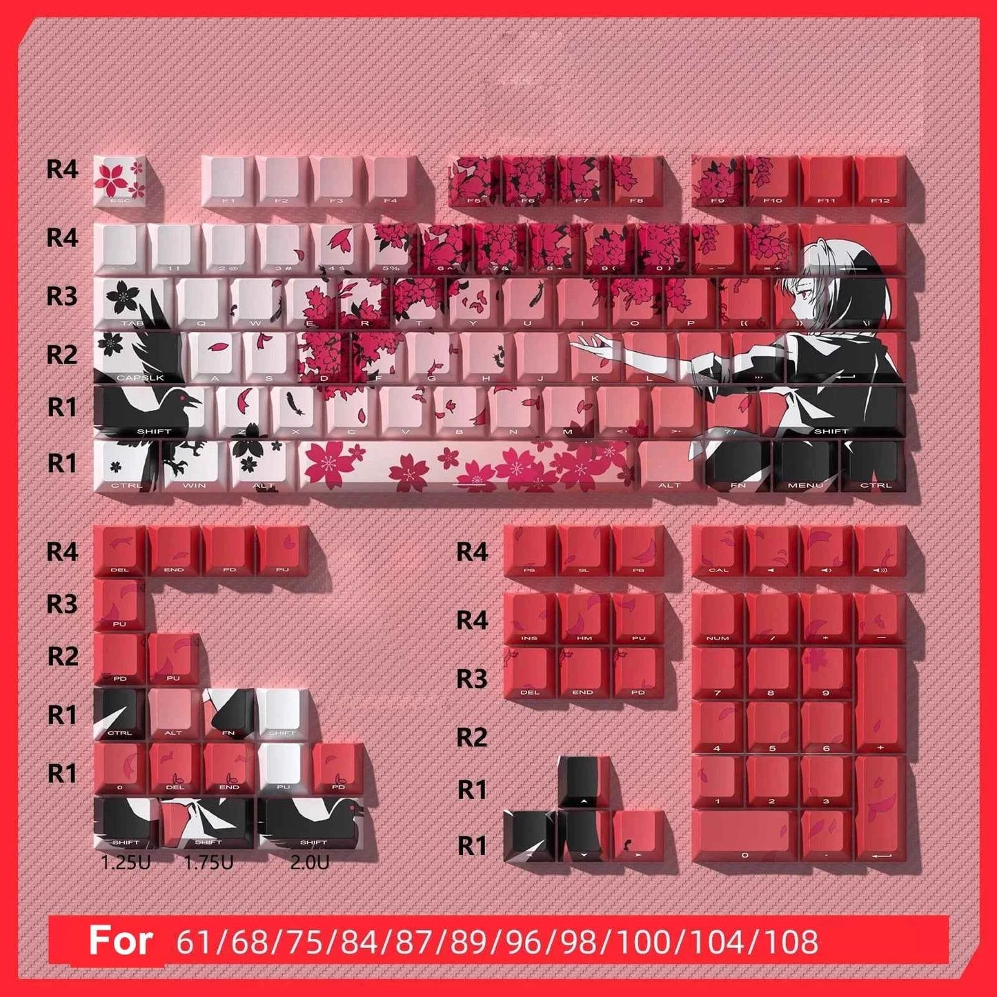 129 Keys Makima Anime Keycaps Cartoon PBT Keycap Cherry Keycaps Key Cap Dye-sub Mechanical Keyboard Caps for 64/68/71/84/108