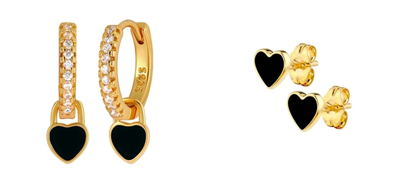 925 Sterling Silver Needle Fashion Round Pendant Small Earrings Luxury Gold Hoop Earrings for Women Premium Black Jewelry Gifts - AMULET RING STORE