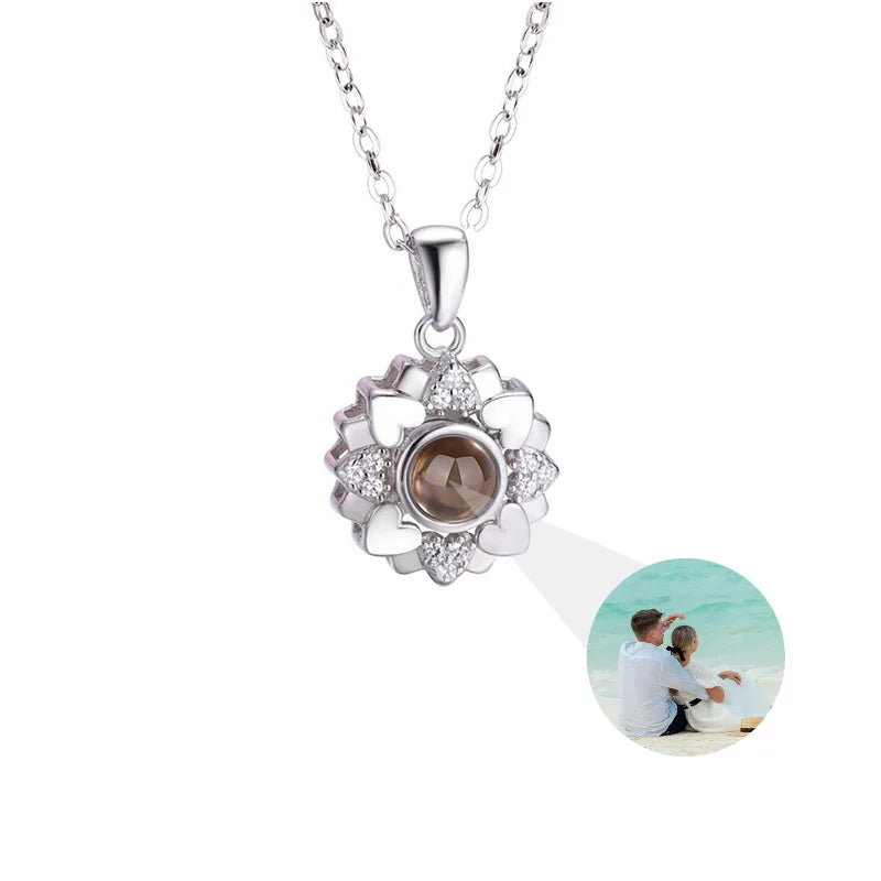 Custom Photo Necklace Personalized Picture Projection Necklace Rose Flower Projective Pendant Necklace Memorial Gifts For Women