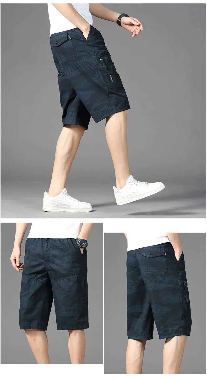 Classic Cargo Shorts Men Zipper Pocket Casual Knee Shorts Loose Straight Cotton Work Shorts Man Clothes