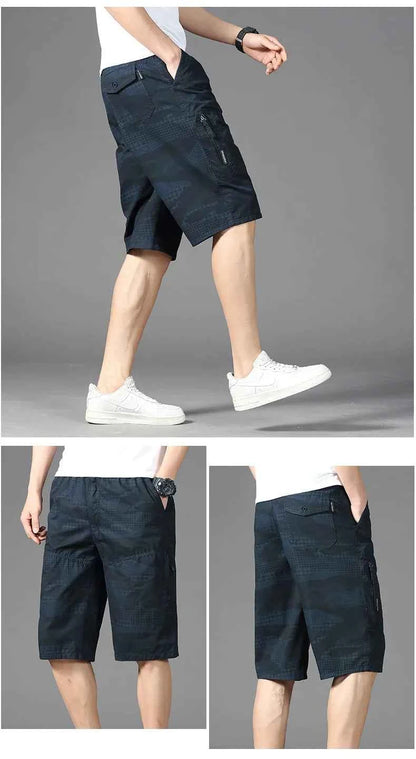 Classic Cargo Shorts Men Zipper Pocket Casual Knee Shorts Loose Straight Cotton Work Shorts Man Clothes