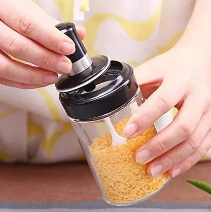 1/5PCS Glass Spice Jar Seasoning Bottle Pepper Shaker Salt Jars Barbecue Condiment Bottle with Quantitative Spoon Kitchen Gadget