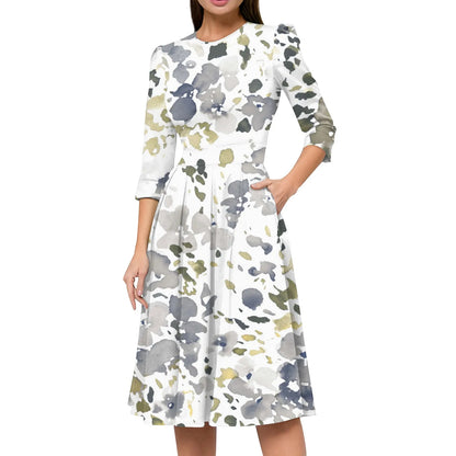 Traf Women 2025 Women'S Casual And Fashionable 3/4 Sleeve Pocket With Back Zipper Dress