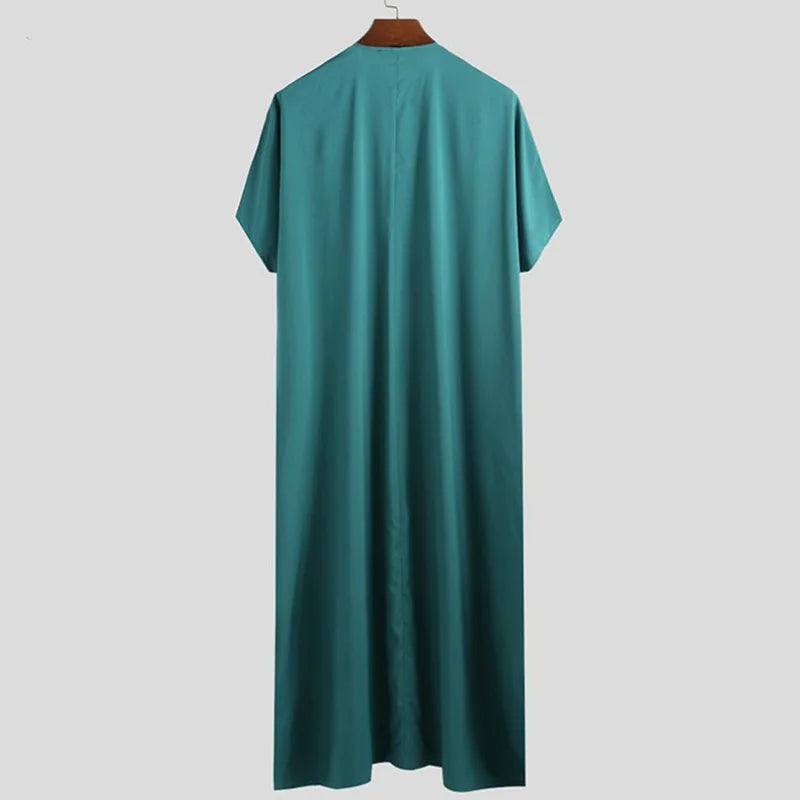 2024 New Men's Muslim Middle Eastern Arab Dubai Dress Robe Short Sleeve Luxury Robe Pakistan Moroccan Muslim Men Clothing