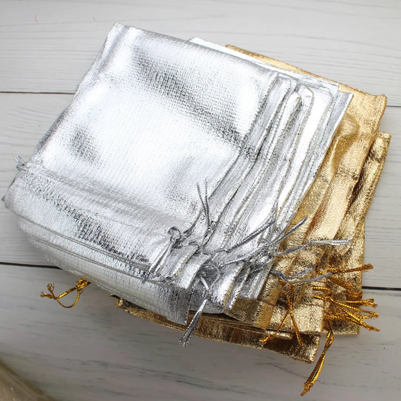 1pcs Silver Gold Color Black Velvet Bag Jewelry Packing Drawstring Pouches Jewelry Gift Bags Display Chain Ring As Women Gift - AMULET RING STORE