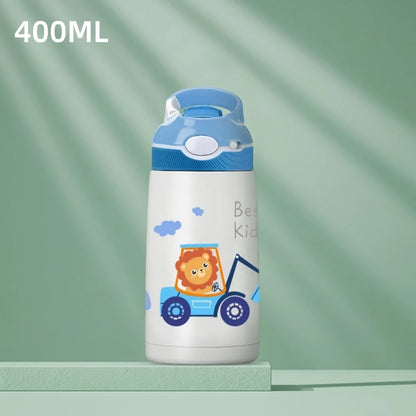 400ML Kids Water Bottle Cartoon Animal Thermos Mug Baby Duck Billed Straw 316 Stainless Steel Vacuum Flasks Thermos Bottle - AMULET RING STORE