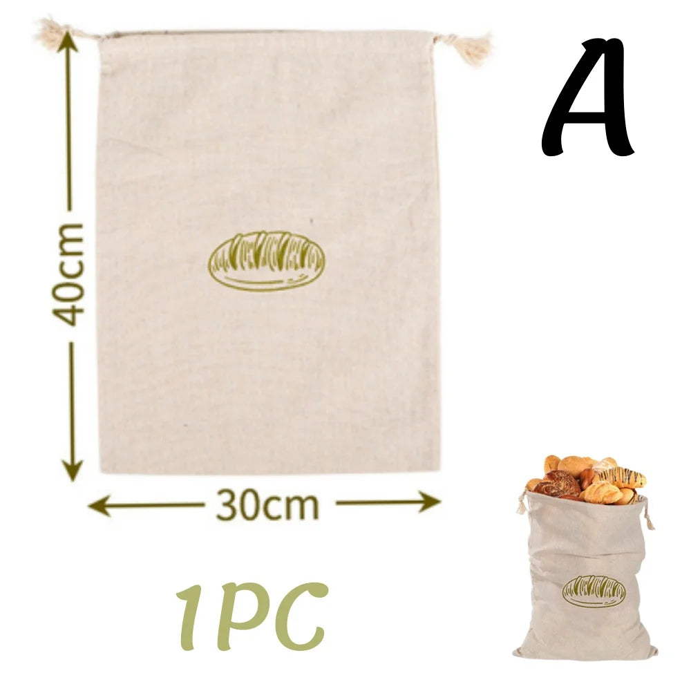 1/6pcs Reusable Linen Bread Bag Baking Storage Container for Toast Unbleached Preservation Bag with Drawstring Kitchen Organizer - AMULET RING STORE