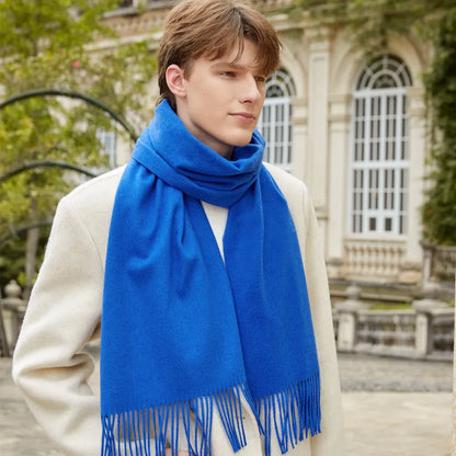 Classic Simple Solid Wool Blend Scarf Women Men Fall Winter High Quality Woolen Shawl Thick Warm Tassel Muffler Female Male Wrap