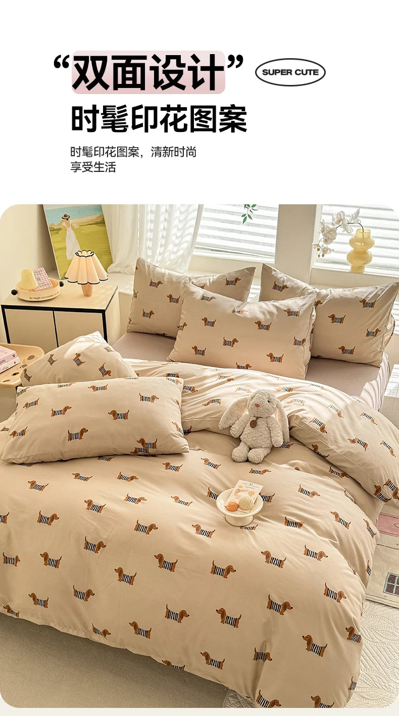 Cute Dog Printed Duvet Covet Set Brown Color Comforter Cover with Pillowcase for Kids Single/Queen/King housse de couette Full - AMULET RING STORE