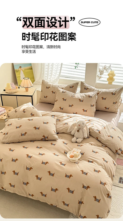 Cute Dog Printed Duvet Covet Set Brown Color Comforter Cover with Pillowcase for Kids Single/Queen/King housse de couette Full - AMULET RING STORE